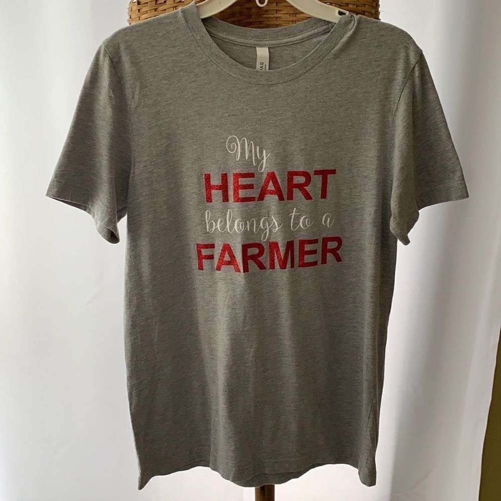 Bella Canvas size medium with graphic, my heart belongs to a farmer